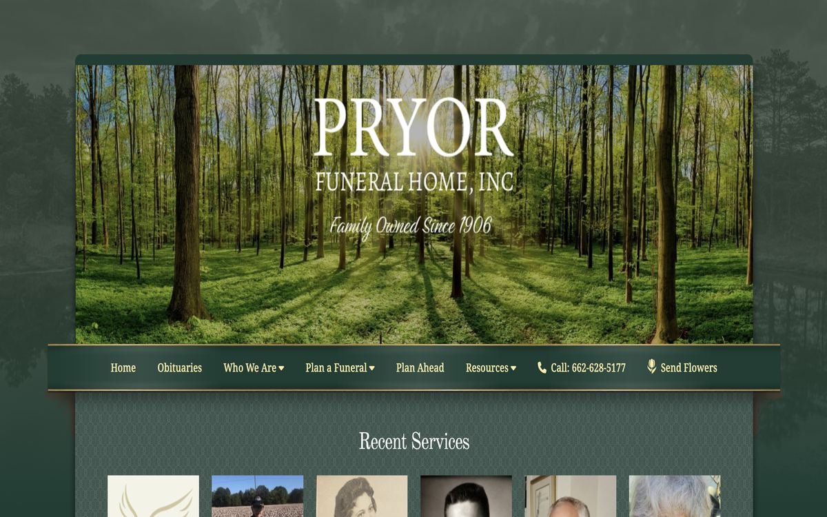 Pryor Funeral Home homepage.